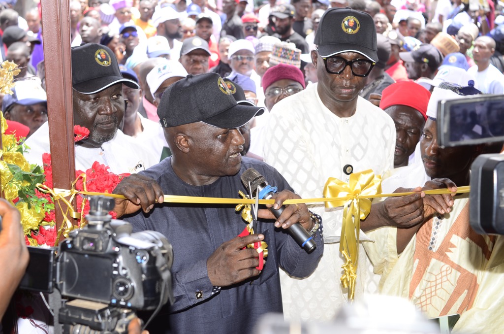 Official ribbon cutting ceremony at the MUSAWAH 4 Y-D Initiative inauguration in Kaduna, June 2026 — dignitaries cutting the gold inaugural ribbon